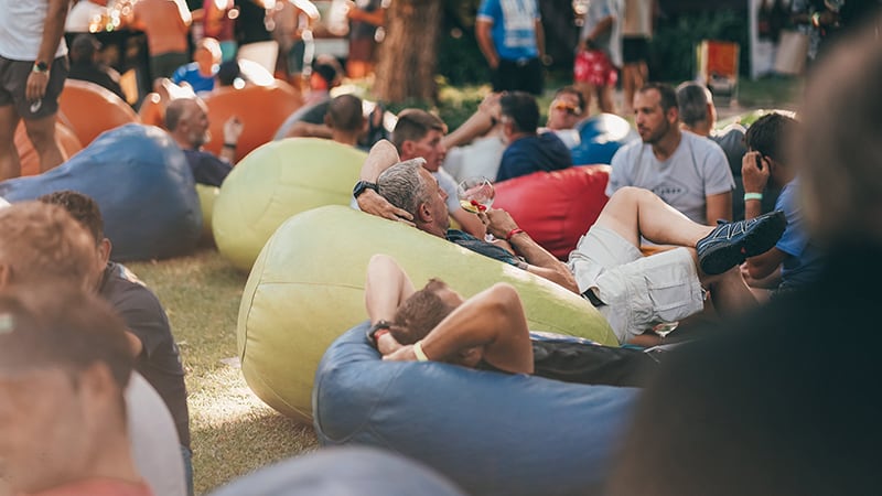Supporters relaxing in the race village chill zone